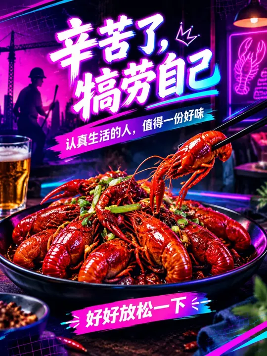 小龙虾 劳动节海报